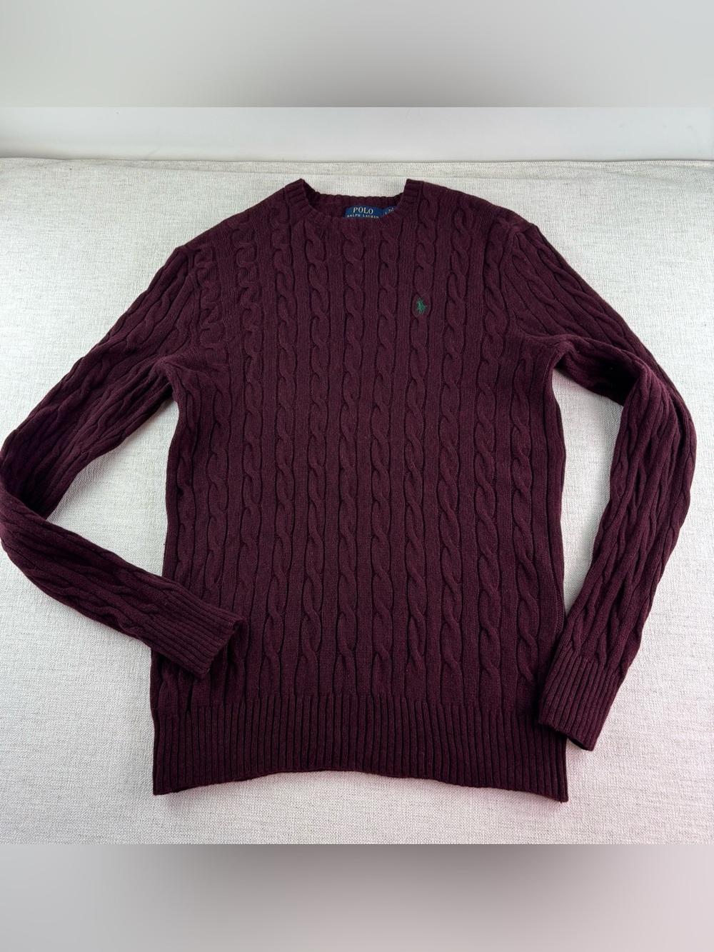 Polo Ralph Lauren Men L cashmere wool Cable Knit Crewneck Sweater burgundy red